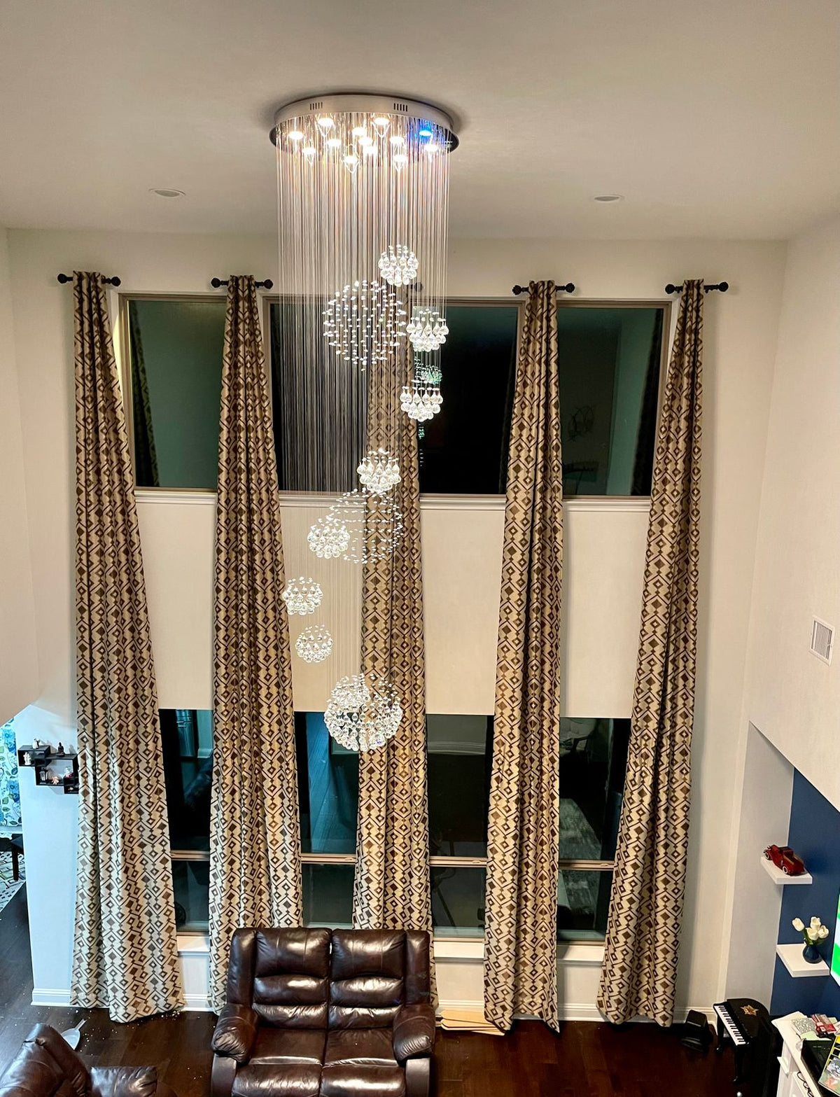 K9 Crystal Raindrop Globe Spiral Chandelier for Entryway and Staircase
