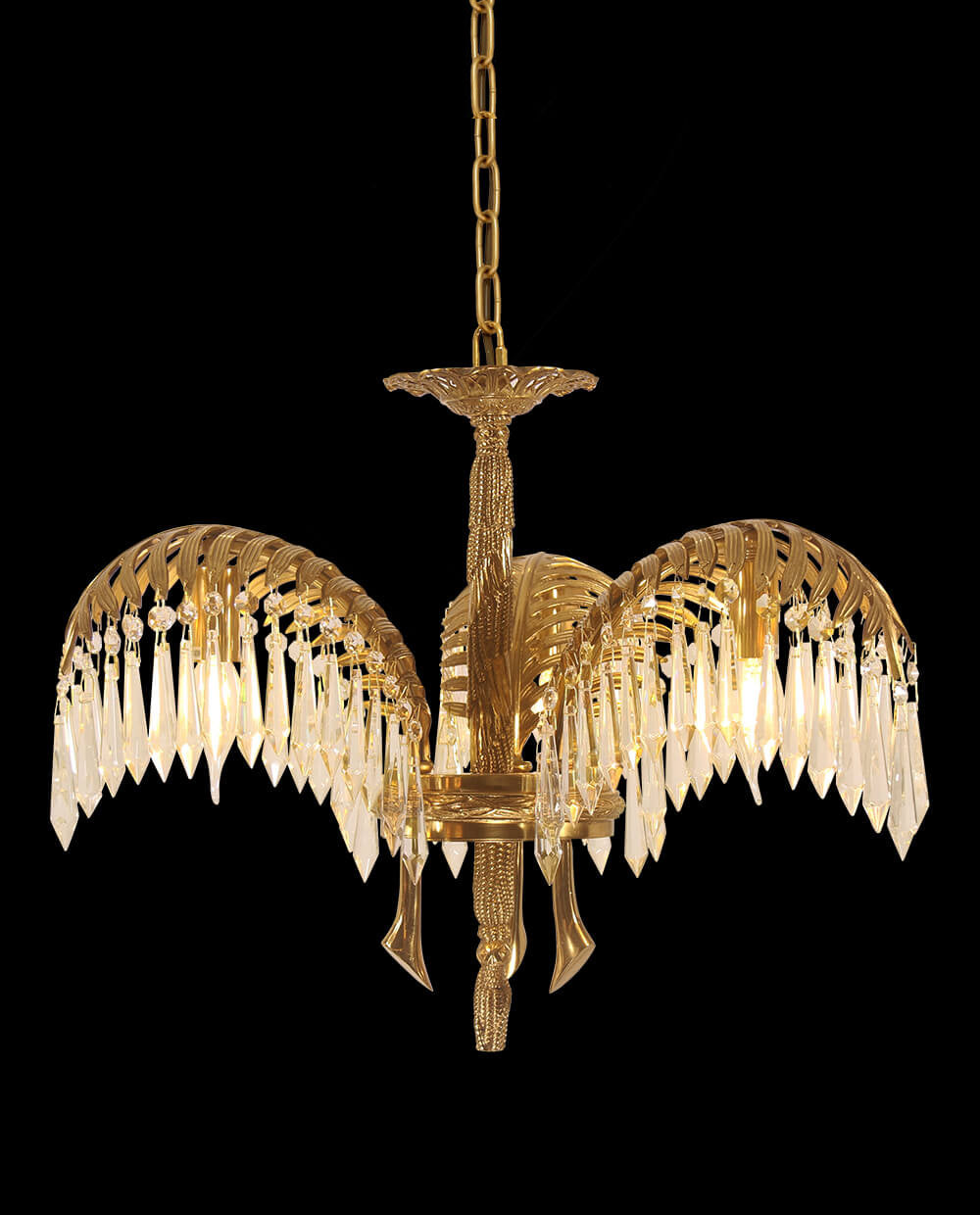 21 Inch Wide 1 Layer Palm Tree Brass and Crystal Chandelier