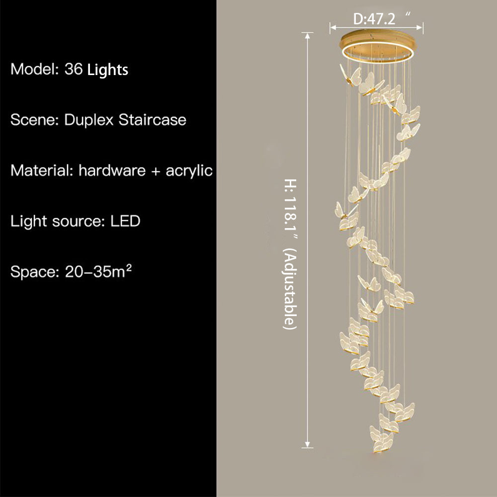 Nordic Butterfly Chandelier Luxury Foyer Staircase Ceiling Light for Living / Dining Room