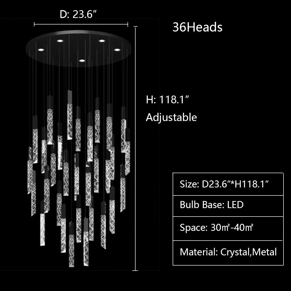 Extra Large Modern K9 Crystal Rod Pendant Long Chandelier for Staircase / living Room / foyer