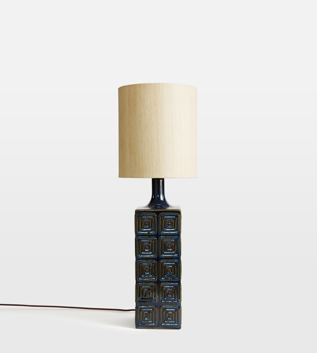 Blue Ceramic Table Lamp with Linen Shade - Erhaus product image 1