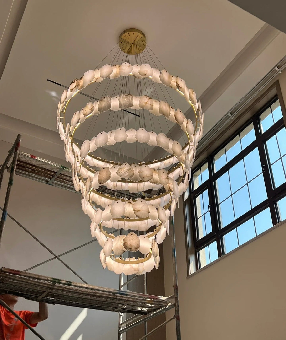 Modern Multi-Layer White Alabaster Chandelier for Staircase / foyer