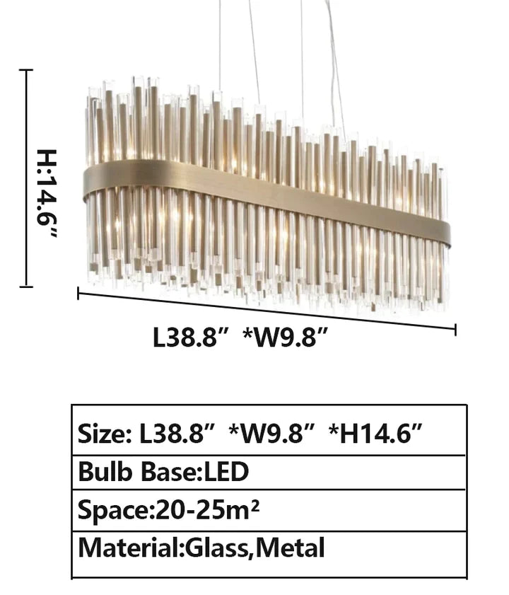 Modern Antique Brass Finish Round & Rectangle Glass Tube Chandelier – High-Quality Materials