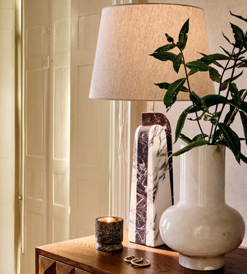 White Marble Table Lamp with Linen Shade - Erhaus product image 1