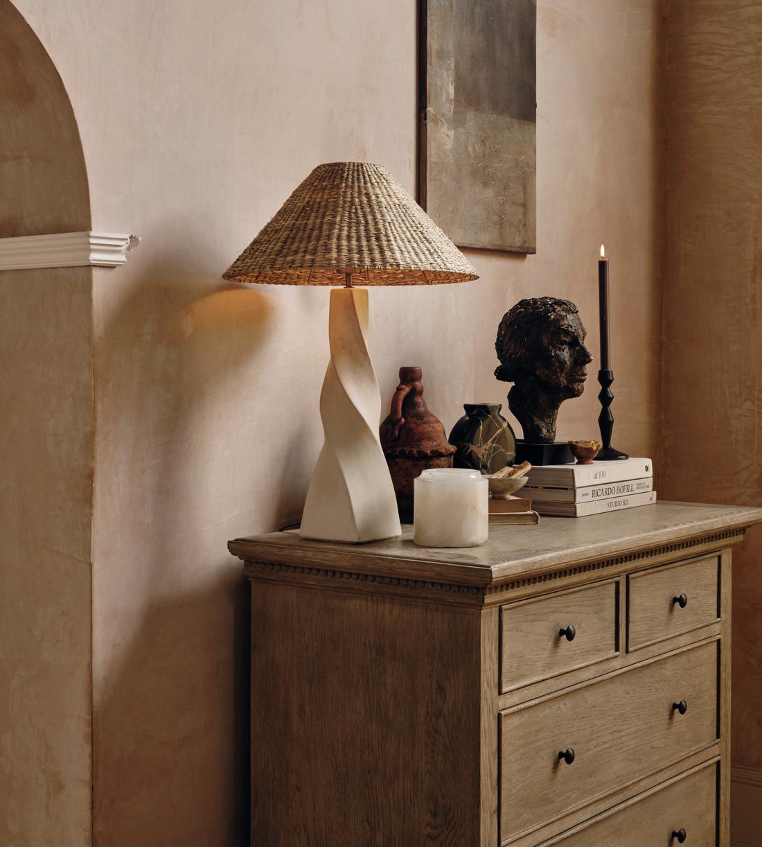 Ceramic Table Lamp with Rattan Shade - Erhaus product image 1