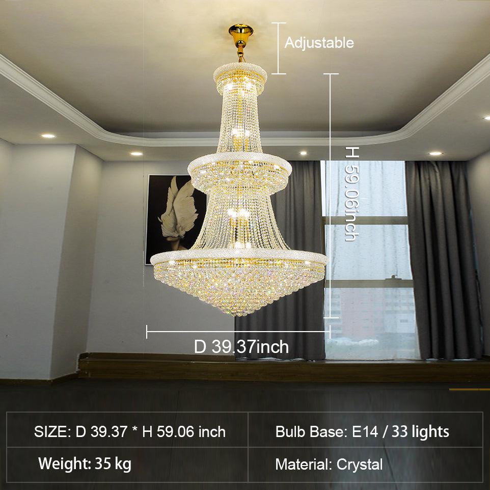 Luxury French Empire Chandelier for Villa Hall Ceiling Three-Layers Crystal Light for Hotel Lobby