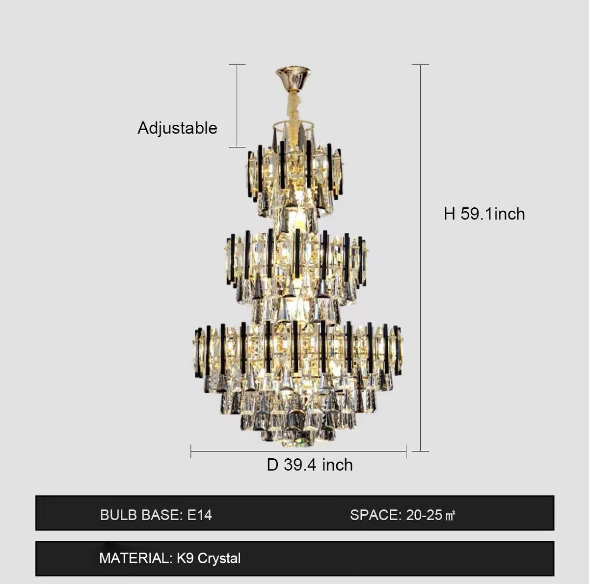 Foyer 3 Layers Extra Large Crystal Chandelier for Living Room Staircase Ceiling Lighting