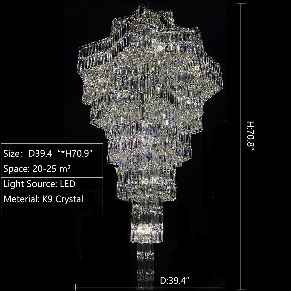 Luxury Plaza Multi-Tier Crystal Chandelier for High Ceilings / hotel Hall / 2 Story Foyer