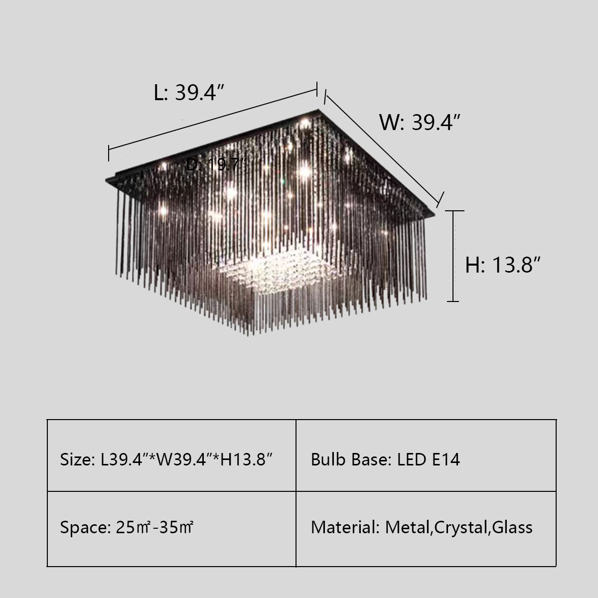 Modern Black Glass Tassel Crystal Pendant Flush Mount Chandelier for Living Room / bedroom / study
