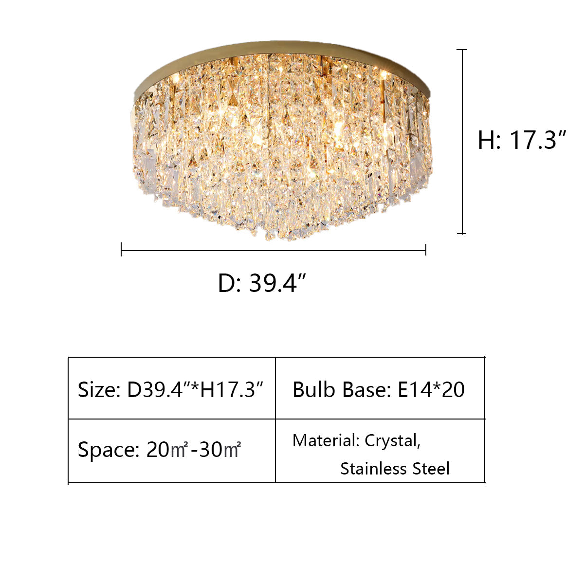 Oversize Stainless Steel Flush Mount Crystal Chandelier with Tiered Design for Living Room Bedroom