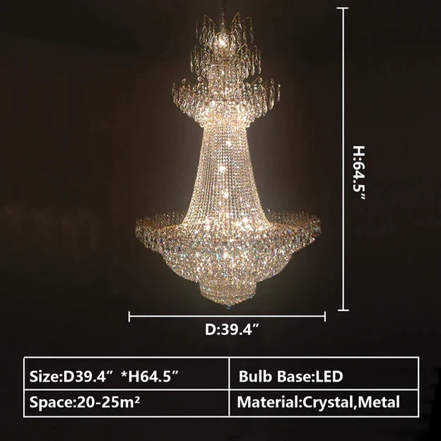 Empire Extra Large French Classic Multi-Tiered Crystal Chandelier with Metal Finish and Lotus-Shaped Design