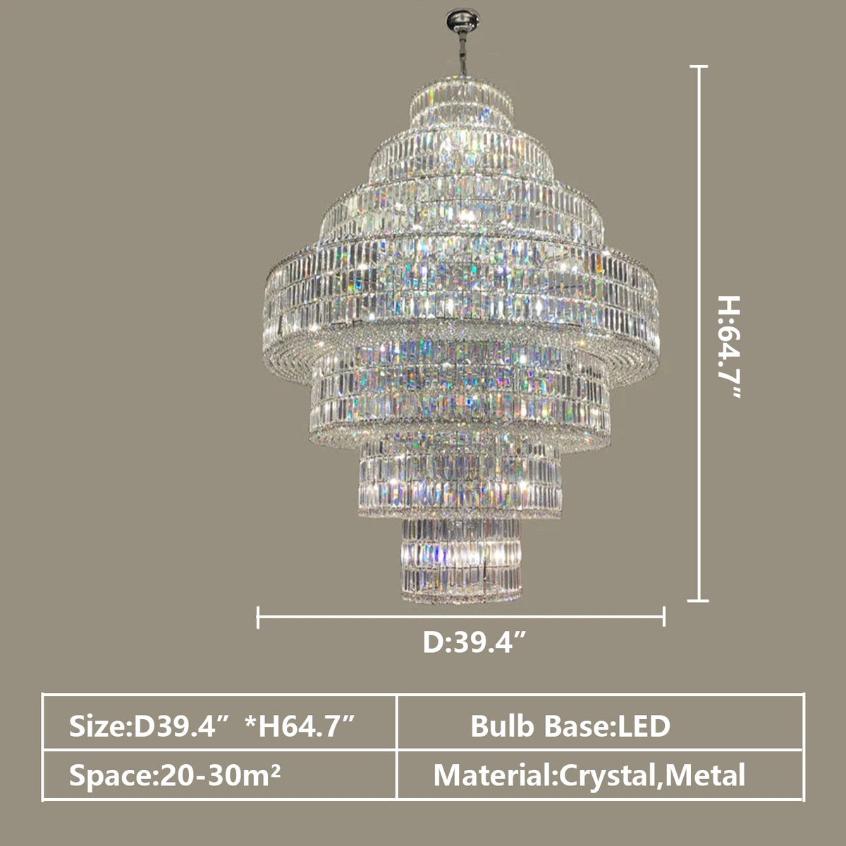 Multi Tiered Round Crystal Chandelier in Chrome for Living Room / duplex / staircase / entryway
