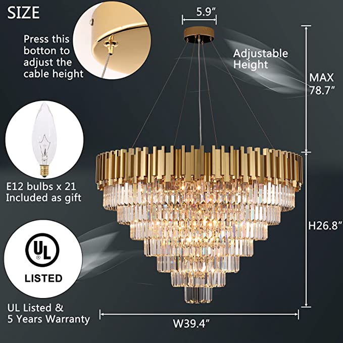 Light Luxury Large Round / oval Multi-Tiered Crystal Chandelier for Living Room / dining Area / staircase