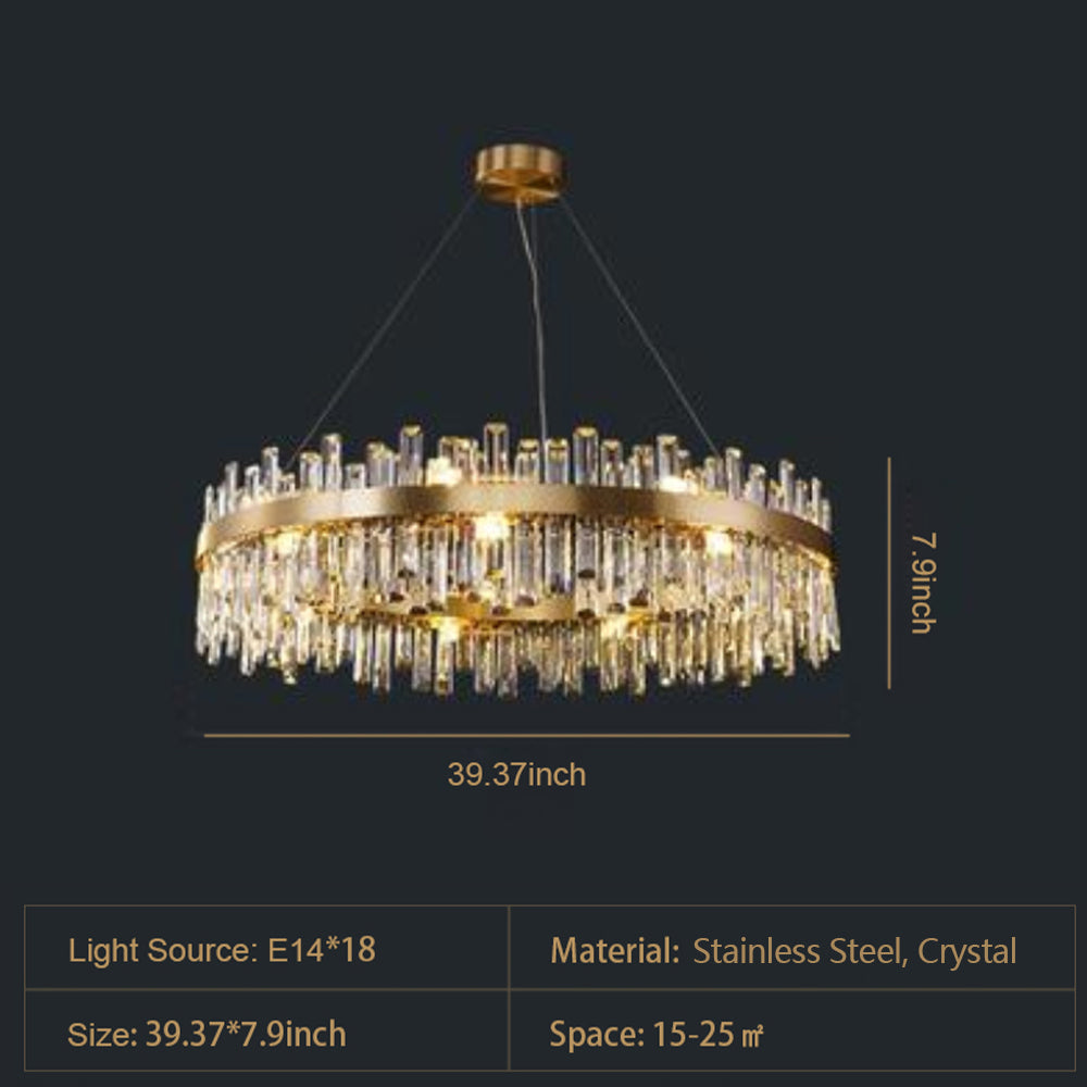 Luxury Round Crystal Chandelier with Stainless Steel Finish Modern Ceiling Light for Living and Dining Room