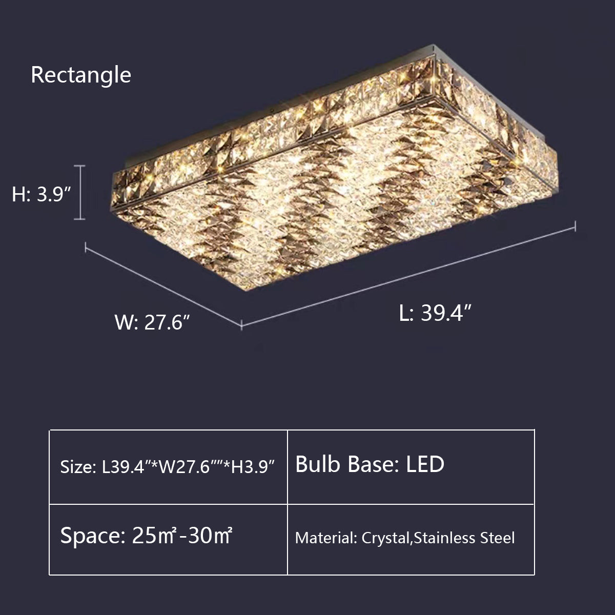 Luxury Modern Square and Rectangle Stripes Crystal Flush Mount Pendant Chandelier for Living Room / bedroom /