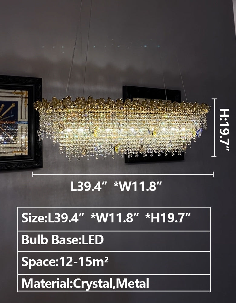 New Modern Luxury Rectangle Art Design Butterfly Crystal Chandelier for Kitchen Island / dining Area