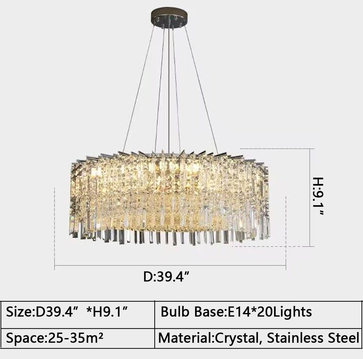 Chrome Silver Stylish Round Crystal Chandelier Modern Ceiling Pendant Light for Living Room / Bedroom