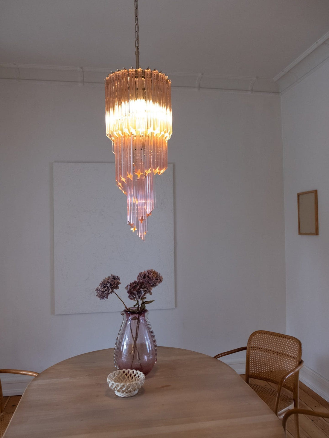 Murano Glass Chandelier – Spiral – 54 Prisms – Pink