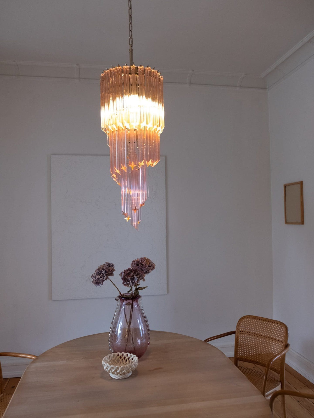 Murano Glass Chandelier – Spiral – 54 Prisms – Pink