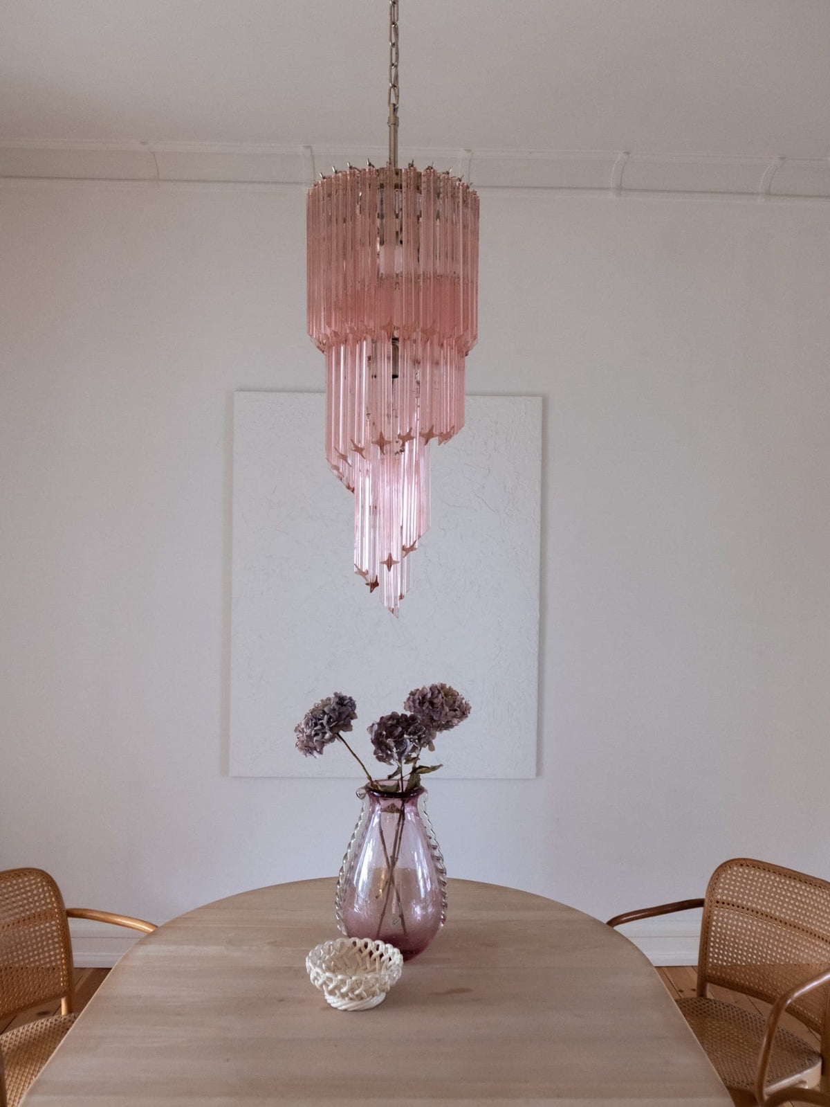 Murano Glass Chandelier – Spiral – 54 Prisms – Pink