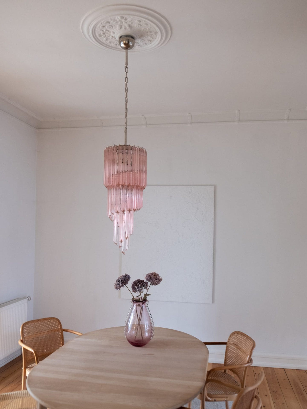 Murano Glass Chandelier – Spiral – 54 Prisms – Pink