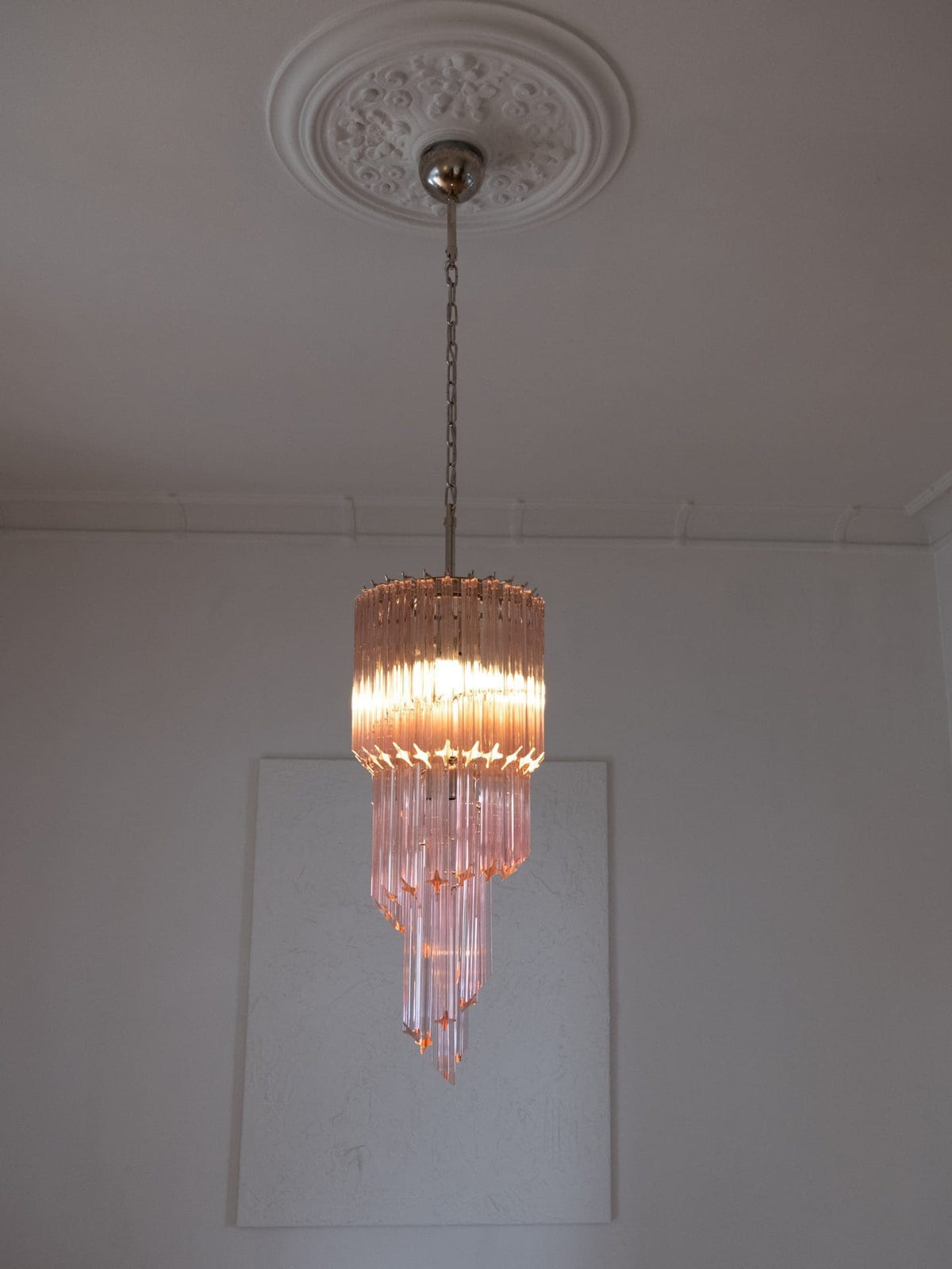 Murano Glass Chandelier – Spiral – 54 Prisms – Pink