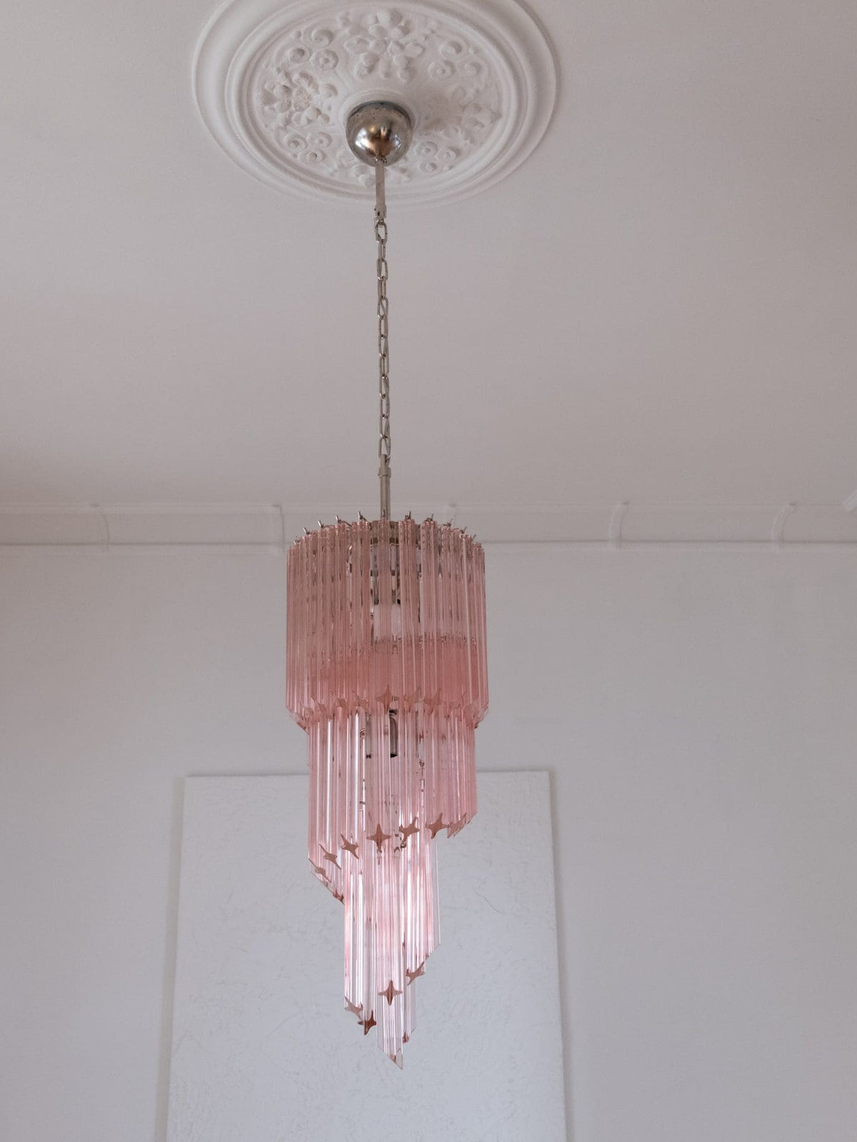 Murano Glass Chandelier – Spiral – 54 Prisms – Pink