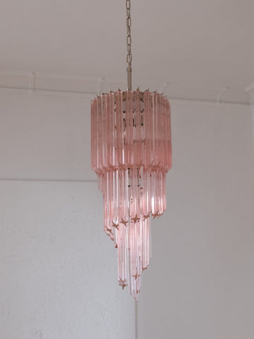 Murano Glass Chandelier – Spiral – 54 Prisms – Pink