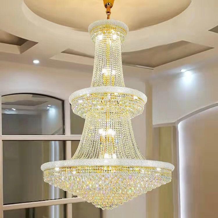 Luxury French Empire Chandelier for Villa Hall Ceiling Three-Layers Crystal Light for Hotel Lobby