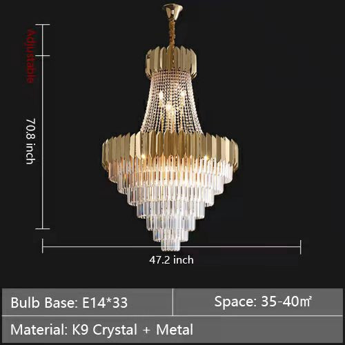 Golden Crystal Hallway Chandelier with Luxury Finish, Modern Ceiling Lamp for Living Room and Staircase