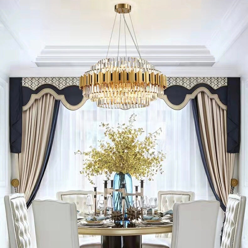 Modern Round Crystal Chandelier with Gold and Black Finish – High-Quality Crystal and Metal