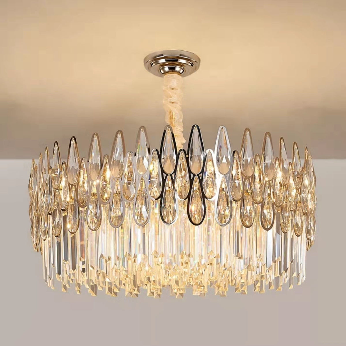 Modern Round / rectangular Raindrop Crystal Chandelier for Low-Ceiling