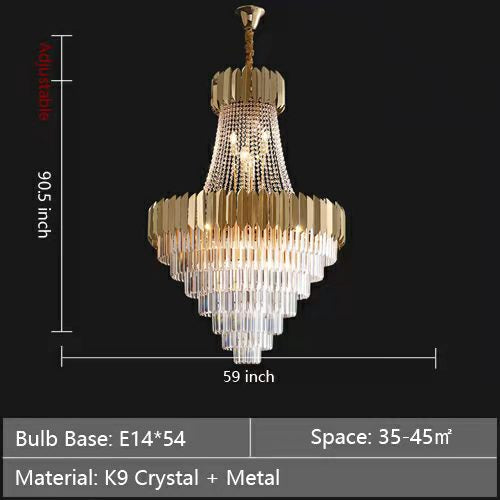 Golden Crystal Hallway Chandelier with Luxury Finish, Modern Ceiling Lamp for Living Room and Staircase