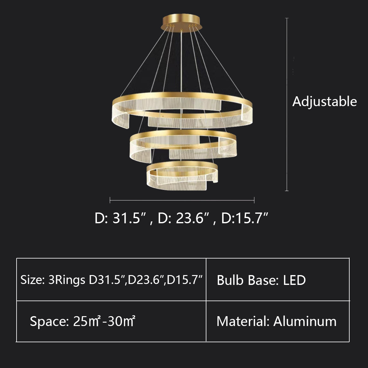 Modern Round Aluminum and Acrylic Chandelier, Designer Recommended Ceiling Light for Living Room Bedroom