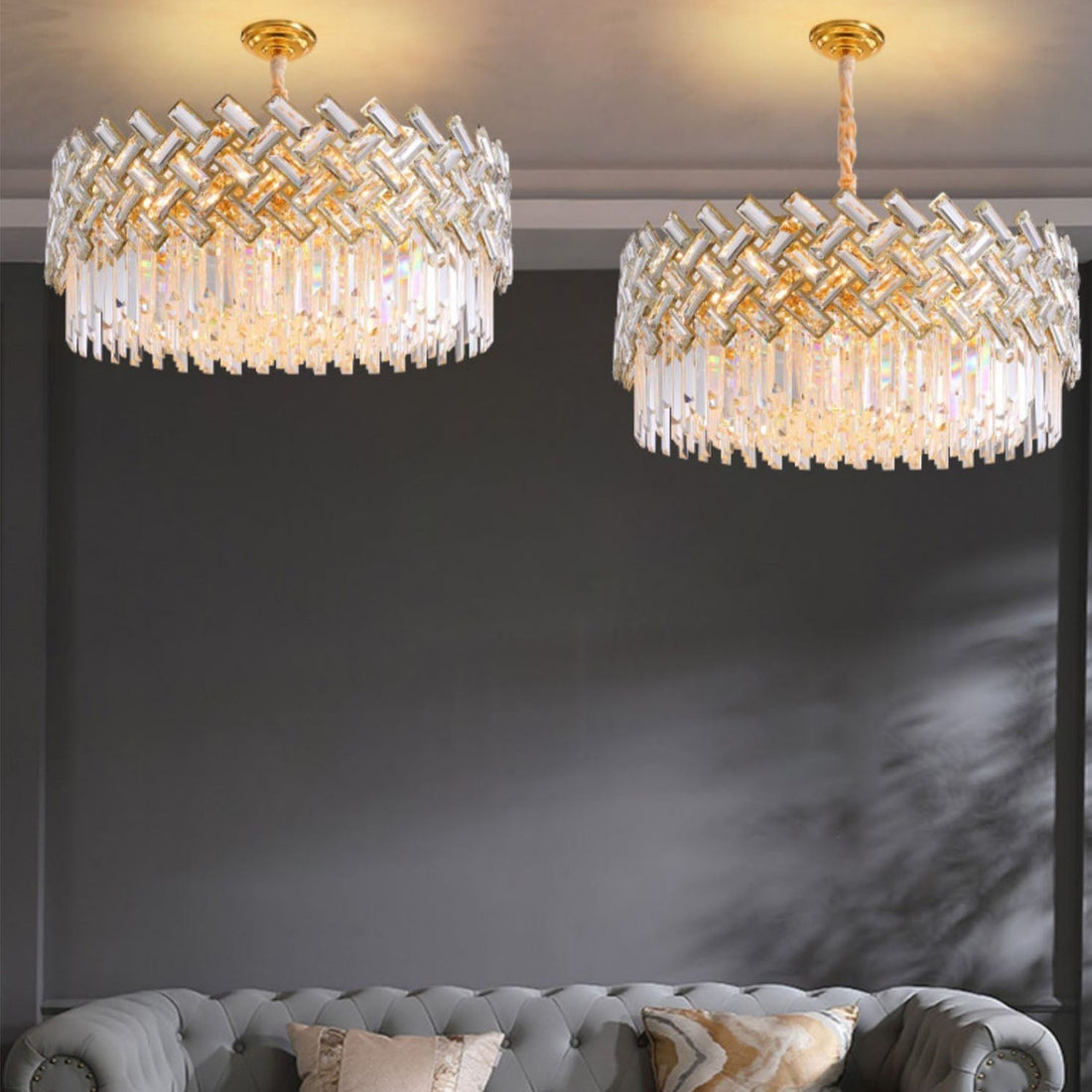 Post-Modern Light Luxury Fence Crystal Chandelier Suit for Living / dining Room