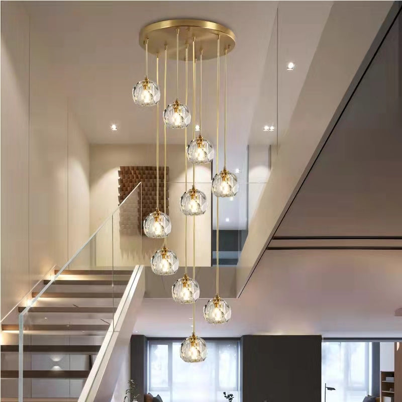 Sputnik K9 Crystal Chandelier Entryway Pure Copper Ceiling Light Foyer Hall Brass Lighting