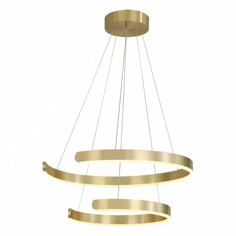 Gold Ring LED Chandelier with Wrought Iron Accents Metal Open Ring for Living Room