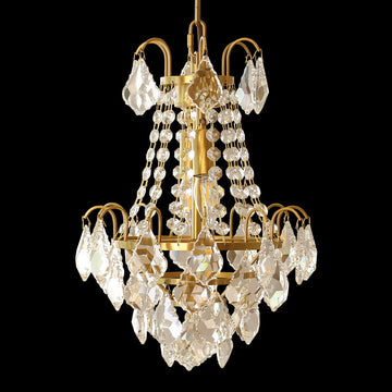 Set of 2 Stylish Small 12'' W x 18'' H Antique Brass & Crystal Chandeliers – Ideal for Kitchen Island & Breakfast Nook