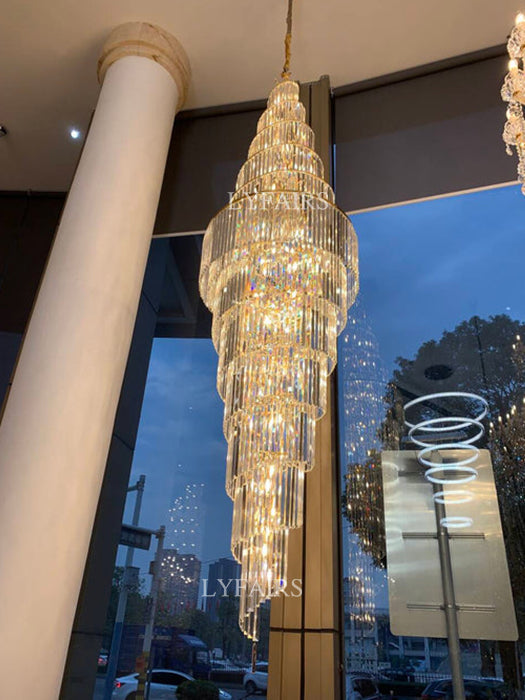 Extra Large Spiral Crystal Chandelier with Gold Finish – Luxury Quality Materials