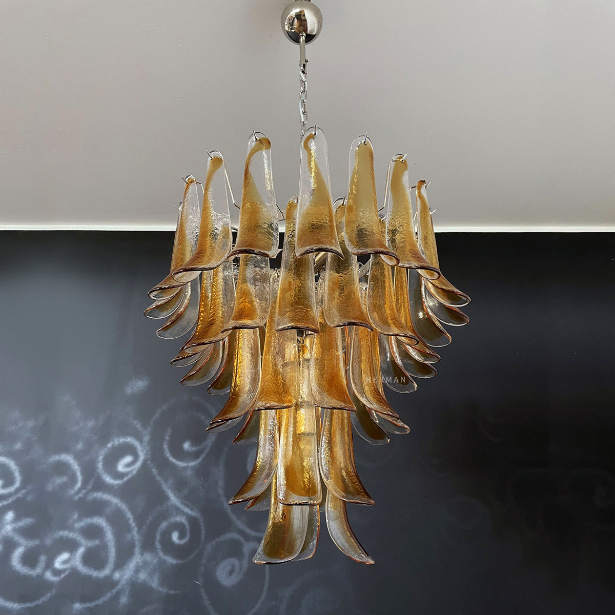 Murano Glass Chandelier – 52 Petals – Amber