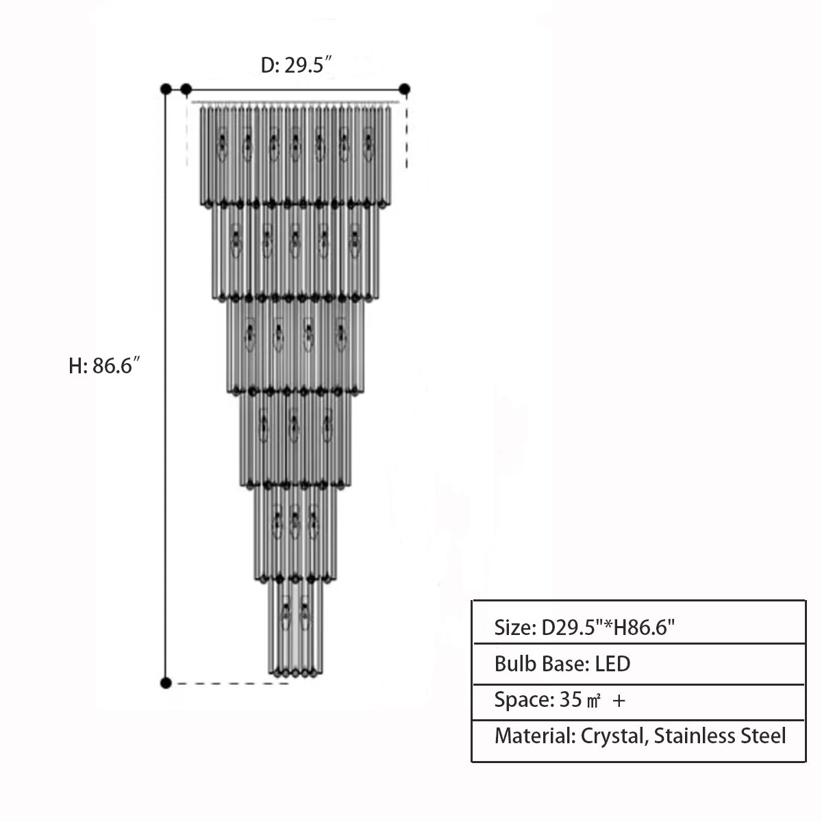 Oversized Tiered Crystal and Stainless Steel Ceiling Chandelier for Luxury Duplex and