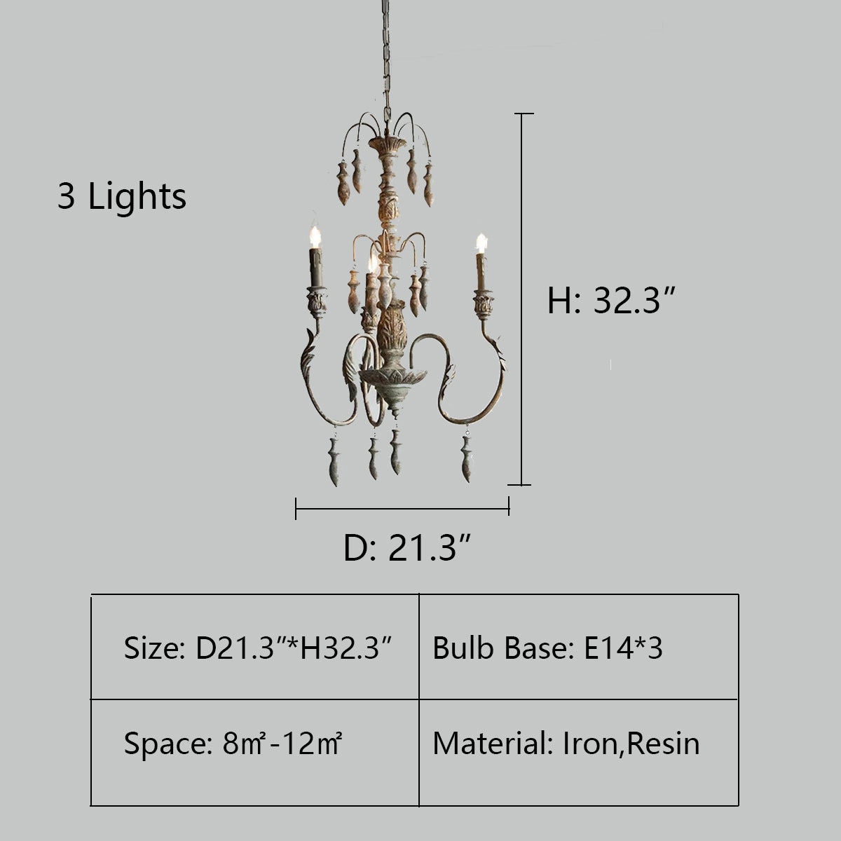 French Vintage Candle Chandelier for Living Room / bedroom