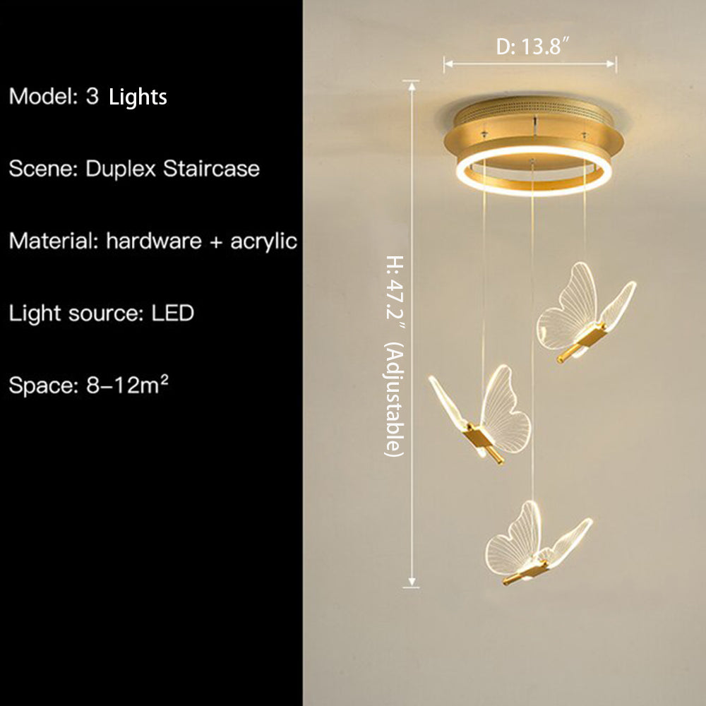 Nordic Butterfly Chandelier Luxury Foyer Staircase Ceiling Light for Living / Dining Room