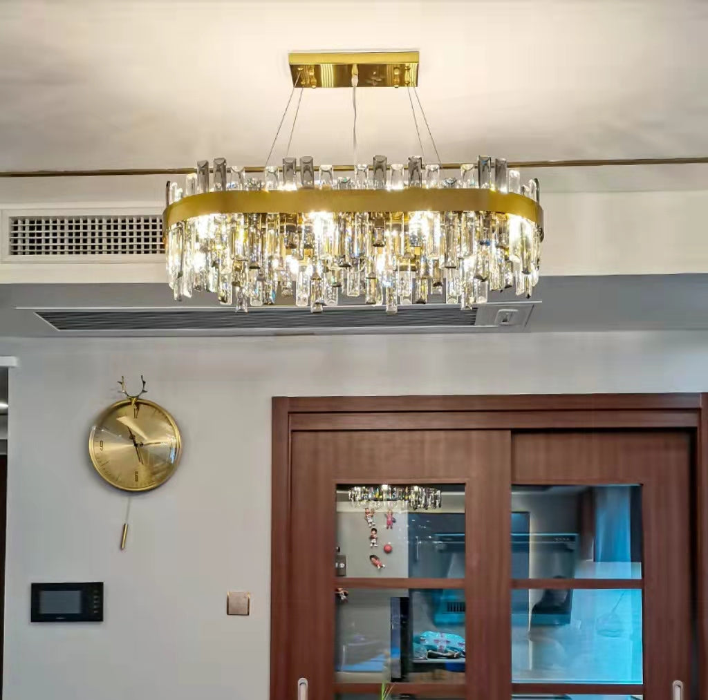Luxury Round Crystal Chandelier with Stainless Steel Finish Modern Ceiling Light for Living and Dining Room