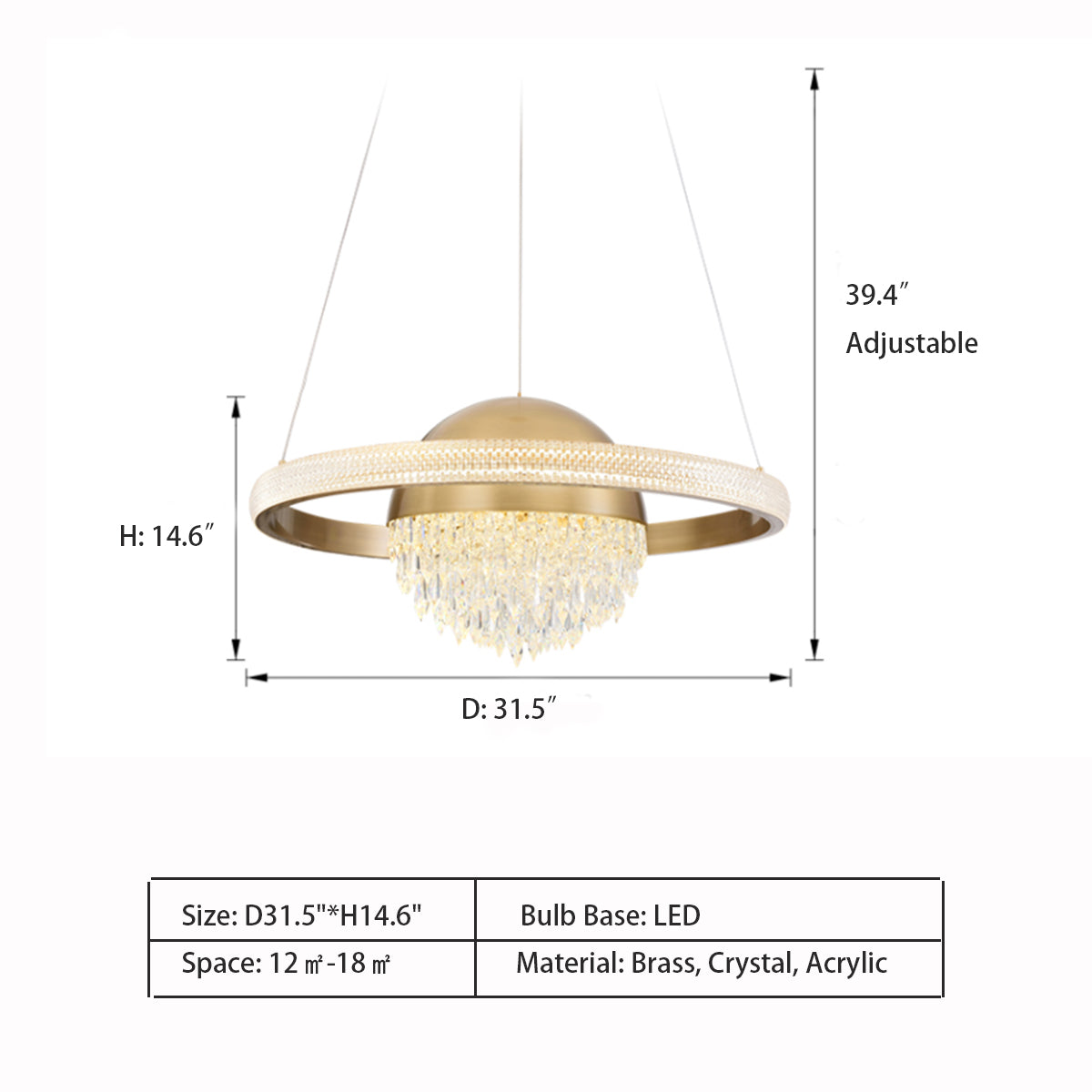 Light Luxury Planetary Chandelier in Brass Finish for Dining Room
