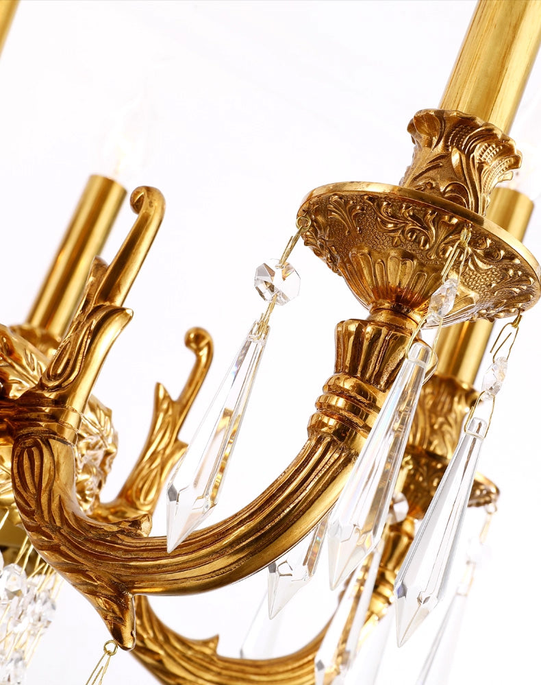 43 Inch Linear Chandelier French Empire Style Brass and Crystal Dining Chandelier