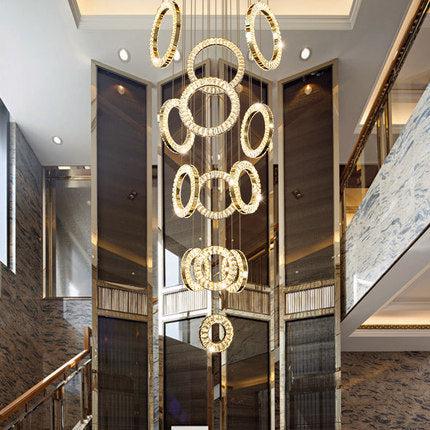 Modern Multi Gold Donuts Shape Crystal Chandelier Ring Round Light for Foyer Staircase / Living Room / Bar /