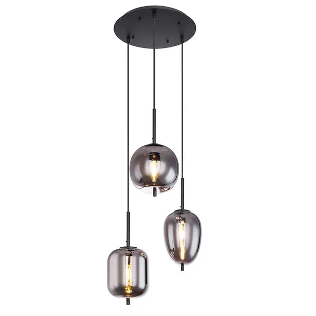 Modern Rectangular Smoky Gray Glass and Metal Chandelier for Dining Room & Kitchen Island