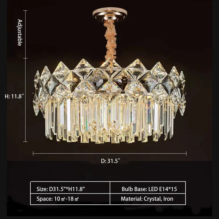 Modern Luxury Tiered Transparent K9 Crystal Chandelier with Round or Oval Shape for Living, Dining, Bedroom