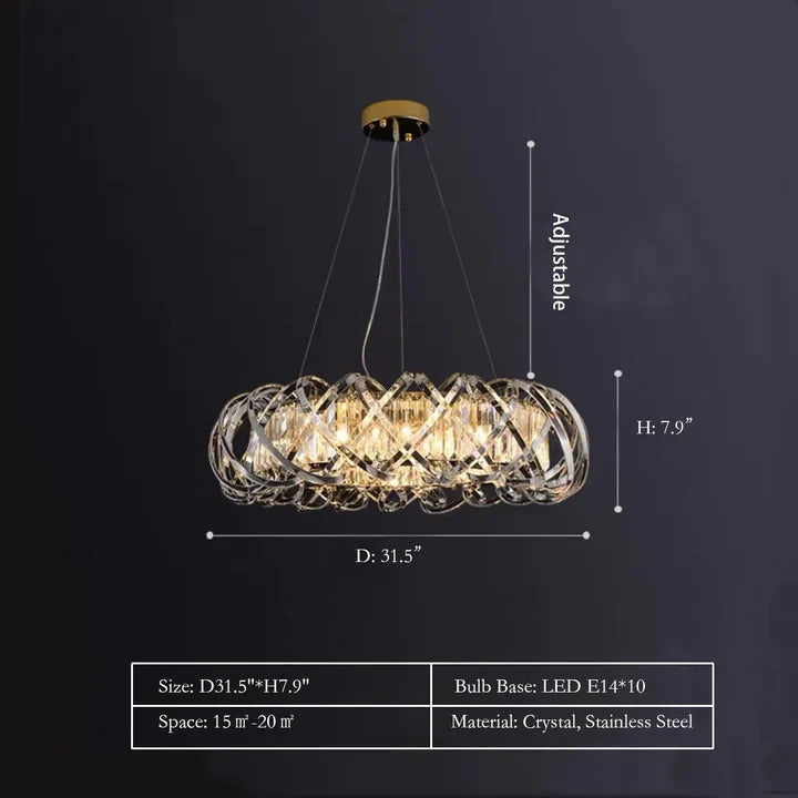 Modern Crystal Chandelier with Transparent Crossed Shell Finish, Round & Rectangle Shapes, K9 Crystal &